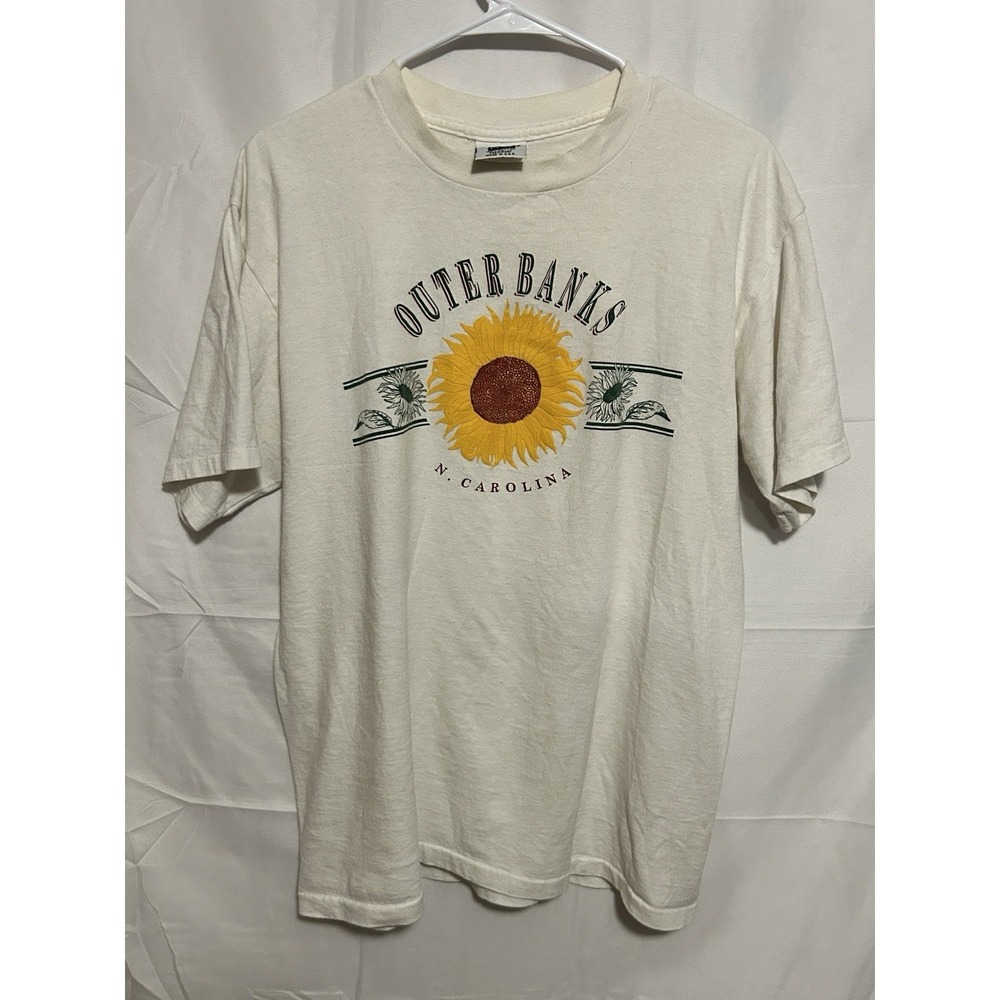 Vintage Outer Banks NC Sunflower T Shirt USA‎ Single Stitch 90s Size L